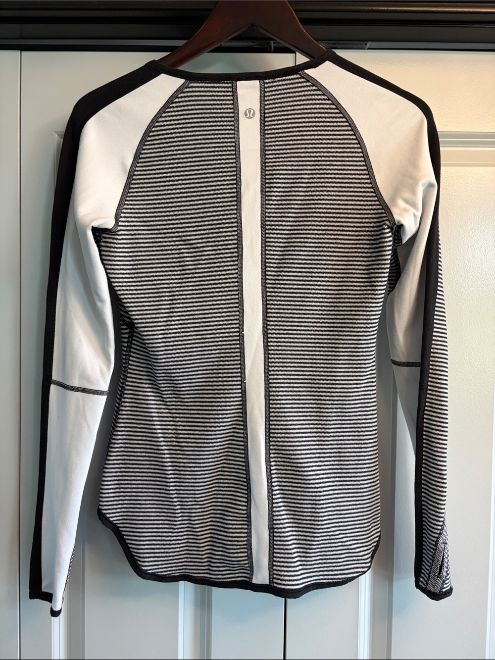 lululemon athletica Black and White Striped Long-Sleeve Zip Back Top